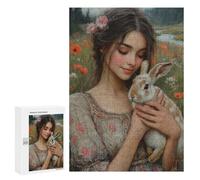 Rompecabezas 300 PCS para Adolescentes Girl with Rabbit in Garden Rompecabezas para Adultos Mejora La Memoria Interacción Entre Padres E Hijos Juguete Juego Intelectual 300 PCS