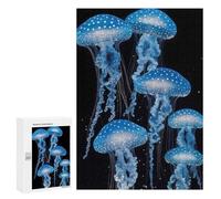 Rompecabezas 300 PCS para Adolescentes Glowing Blue Jellyfish Rompecabezas para Adultos Juguetes Antiestrés Decoración Perfecta Regalos para Reducir El Estrés 300 PCS