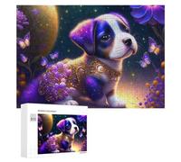 Rompecabezas 300 PCS para Adolescentes Glowing Puppy with Flowers Rompecabezas para Adolescentes Juegos Divertidos Ensamblaje De Patrones Ayuda Al Cerebro A Ejercitarse 300 PCS