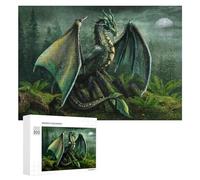 Rompecabezas 300 PCS para Adolescentes Green Dragon in The Misty Forest Rompecabezas para Adultos Juegos Relajantes Difícil Difícil Desafío Educativo 300 PCS