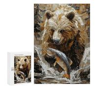 Rompecabezas 300 PCS para Adolescentes Grizzly Bear Fishing in Dynamic Impasto Style Rompecabezas DIY Juguetes Una Obra De Arte como Regalo para Toda La Familia 300 PCS