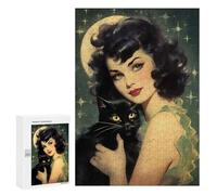 Rompecabezas 300 PCS para Adolescentes Halloween Black Cat Witch Rompecabezas para Adultos Juego Familiar Decoración del Hogar para Cumpleaños, Navidad 300 PCS