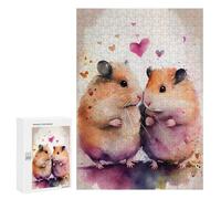 Rompecabezas 300 PCS para Adolescentes Hamster Couple Watercolor Rompecabezas para Adultos Juego Práctico Pero Divertido Y Humorístico Regalo De Cumpleaños, Regalos, 300 PCS