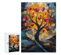 Rompecabezas 300 PCS para Adolescentes Heart Tree of Love in Stained Glass Style Rompecabezas para Adultos Juego Práctico Arte De Pared Desafiante De Completar 300 PCS