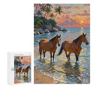 Rompecabezas 300 PCS para Adolescentes Horses in The Ocean at Sunset Rompecabezas para Adultos Juguetes DIY para La Diversión Familiar Ayuda A Ejercitar El Cerebro 300 PCS