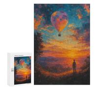 Rompecabezas 300 PCS para Adolescentes Hot Air Balloon Sunset Landscape Painting Rompecabezas para Adultos Juego Práctico Arte De Pared Desafiante De Completar 300 PCS