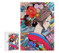 Rompecabezas 300 PCS para Adolescentes Japanese Kimono Flower Art Rompecabezas para Adultos Juego Práctico Pero Divertido Y Humorístico para Cumpleaños, Navidad 300 PCS