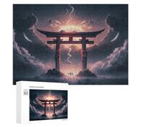 Rompecabezas 300 PCS para Adolescentes Japanese Torii Gate with Lightning Strikes Rompecabezas para Adultos Juegos Relajantes Decoración del Hogar Cumpleaños Y Navidad 300 PCS