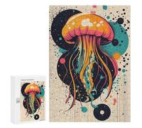 Rompecabezas 300 PCS para Adolescentes Jellyfish Abstract Art Colorful Jellyfish Pop Art Print Unique Ocean-Inspired Decor Rompecabezas para Adultos Juego Práctico Decoración del Hogar