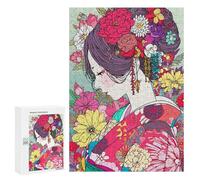 Rompecabezas 300 PCS para Adolescentes Kimono Pastel Girl Flower Rompecabezas para Adultos Juego Familiar Decoración del Hogar para Cumpleaños, Navidad 300 PCS