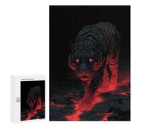 Rompecabezas 300 PCS para Adolescentes Lava Tiger with Red Glowing Eyes Rompecabezas para Adultos Juegos Familiares Carrera De Velocidad De Manos para Cumpleaños, Navidad 300 PCS