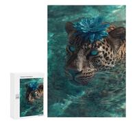 Rompecabezas 300 PCS para Adolescentes Leopard with Blue Flower in Water-2 Rompecabezas para Adultos Rompecabezas Mejora La Memoria Desafío Educativo Reducción del Estrés Regalos 300 PCS