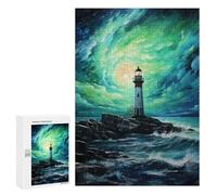 Rompecabezas 300 PCS para Adolescentes Lighthouse with Green Sky Rompecabezas para Adultos Juego Familiar Decoración del Hogar para Cumpleaños, Navidad 300 PCS