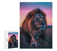 Rompecabezas 300 PCS para Adolescentes Lion and Cub at Sunset Rompecabezas para Adultos Juego Familiar Una Obra De Arte como Regalo para Toda La Familia 300 PCS