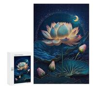 Rompecabezas 300 PCS para Adolescentes Lotus Night Serenity Rompecabezas para Adultos Juego Familiar Carrera De Velocidad De Manos Regalos para Reducir El Estrés 300 PCS