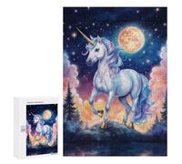 Rompecabezas 300 PCS para Adolescentes Magical Unicorn Under The Moonlight Rompecabezas para Adultos Juego Práctico Arte De Pared Desafiante De Completar 300 PCS