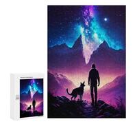 Rompecabezas 300 PCS para Adolescentes Man and Dog Stargazing Rompecabezas para Adultos Juego Familiar Decoración del Hogar para Cumpleaños, Navidad 300 PCS