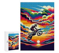 Rompecabezas 300 PCS para Adolescentes Motocross Sunset WPAP Rompecabezas para Adultos Juego Práctico Arte De Pared Desafiante De Completar 300 PCS
