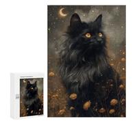Rompecabezas 300 PCS para Adolescentes Mystic Black Cat and Moon Rompecabezas Juego De Ingenio Aliviador De Estrés Desafiante para Completar 300 PCS