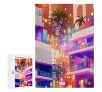 Rompecabezas 300 PCS para Adolescentes Neon Cityscape with Palm Trees -1 Rompecabezas para Adultos Juego Familiar Una Obra De Arte como Regalo para Toda La Familia 300 PCS
