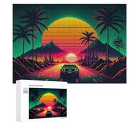Rompecabezas 300 PCS para Adolescentes Neon Desert Drive Sunset Rompecabezas para Adultos Juego Familiar Carrera De Velocidad De Manos Regalos para Reducir El Estrés 300 PCS