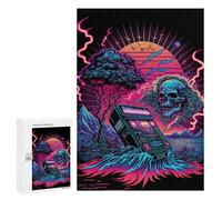 Rompecabezas 300 PCS para Adolescentes Neon Retro Skull Scene Rompecabezas para Adolescentes Juegos Divertidos Ensamblaje De Patrones Ayuda Al Cerebro A Ejercitarse 300 PCS