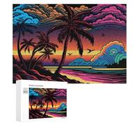 Rompecabezas 300 PCS para Adolescentes Neon Sunset Palm Beachscape Rompecabezas para Adultos Juegos Relajantes Difícil Difícil Desafío Educativo 300 PCS