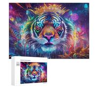Rompecabezas 300 PCS para Adolescentes Neon Tiger A Vibrant Digital Artwork Rompecabezas para Adultos Juego De Ingenio Análisis Y Lógica 300 PCS