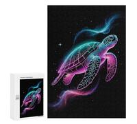 Rompecabezas 300 PCS para Adolescentes Neon Turtle in Space Rompecabezas para Adultos Juego Práctico Arte De Pared Desafiante De Completar 300 PCS