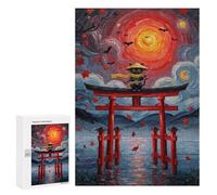 Rompecabezas 300 PCS para Adolescentes Ninja Cat at Torii Gate Painting Rompecabezas Juego De Ingenio Aliviador De Estrés Desafiante para Completar 300 PCS