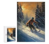 Rompecabezas 300 PCS para Adolescentes Oil Painting of A Skier Rompecabezas para Adultos Juego Familiar Decoración del Hogar para Cumpleaños, Navidad 300 PCS