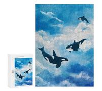 Rompecabezas 300 PCS para Adolescentes Orcas in The Sky Watercolor Painting Rompecabezas DIY Juguetes Una Obra De Arte como Regalo para Toda La Familia 300 PCS
