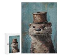 Rompecabezas 300 PCS para Adolescentes Otter in Top Hat Painting-4 Rompecabezas para Adultos Que Mejoran La Memoria Difícil Y Desafiante Cumpleaños 300 PCS