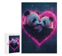 Rompecabezas 300 PCS para Adolescentes Panda Love Heart Rompecabezas para Adultos Juego Familiar Decoración del Hogar para Cumpleaños, Navidad 300 PCS