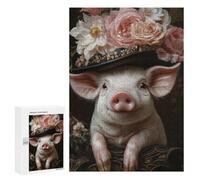 Rompecabezas 300 PCS para Adolescentes Pig in A Flower Hat Rompecabezas para Adultos Juego Práctico Pero Divertido Y Humorístico Regalo De Cumpleaños, Regalos, 300 PCS