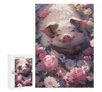 Rompecabezas 300 PCS para Adolescentes Pig in Flowers -2 Rompecabezas para Adolescentes Juegos Divertidos Ensamblaje De Patrones Ayuda Al Cerebro A Ejercitarse 300 PCS