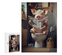 Rompecabezas 300 PCS para Adolescentes Pig Reading Newspaper on Toilet Rompecabezas para Adultos Juguete Decoración De Pared Difícil Difícil Desafiante De Completar 300 PCS