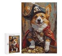 Rompecabezas 300 PCS para Adolescentes Pirate Corgi with Treasure Chest Rompecabezas para Adultos para La Diversión Familiar Ayuda A Ejercitar El Cerebro Hermoso Juego De Diseño 300 PCS