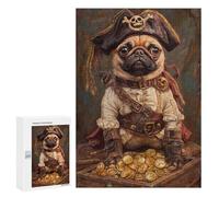 Rompecabezas 300 PCS para Adolescentes Pirate Pug Treasure Chest Rompecabezas para Adultos Mejora La Memoria Interacción Entre Padres E Hijos Juguete Juego Intelectual 300 PCS