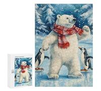 Rompecabezas 300 PCS para Adolescentes Polar Bear Ice Skating Rompecabezas para Adultos Juego Práctico Decoración del Hogar Cumpleaños Y Navidad 300 PCS
