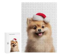 Rompecabezas 300 PCS para Adolescentes Pomeranian Dog with Santa Hat Rompecabezas para Adultos Juego Familiar Decoración del Hogar para Cumpleaños, Navidad 300 PCS