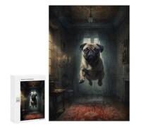 Rompecabezas 300 PCS para Adolescentes Pug in Haunted Mansion Rompecabezas para Adultos Juego Práctico Arte De Pared Desafiante De Completar 300 PCS