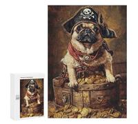 Rompecabezas 300 PCS para Adolescentes Pug Pirate Treasure Chest-3 Rompecabezas para Adultos para La Diversión Familiar Ayuda A Ejercitar El Cerebro Hermoso Juego De Diseño 300 PCS