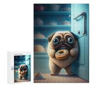 Rompecabezas 300 PCS para Adolescentes Pug with Donut in Kitchen -1 Rompecabezas para Adolescentes Juegos Divertidos Ensamblaje De Patrones Ayuda Al Cerebro A Ejercitarse 300 PCS