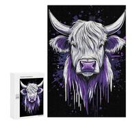 Rompecabezas 300 PCS para Adolescentes Purple Highland Cow Portrait Rompecabezas para Adultos Juego Familiar Una Obra De Arte como Regalo para Toda La Familia 300 PCS