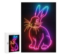 Rompecabezas 300 PCS para Adolescentes Rabbit Neon Animal Rompecabezas para Adultos Juego Práctico Decoración del Hogar Cumpleaños Y Navidad 300 PCS