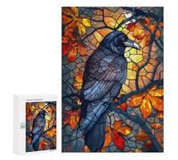 Rompecabezas 300 PCS para Adolescentes Raven in Autumn Stained Glass Rompecabezas para Adultos Juego Práctico Decoración del Hogar Cumpleaños Y Navidad 300 PCS