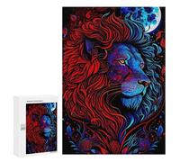 Rompecabezas 300 PCS para Adolescentes Red and Blue Lion Moon Art Rompecabezas para Adultos Juego Familiar Carrera De Velocidad De Manos Regalos para Reducir El Estrés 300 PCS