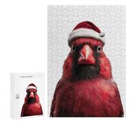 Rompecabezas 300 PCS para Adolescentes Red Cardinal Bird Wearing Santa Hat Rompecabezas para Adultos Juego Familiar Una Obra De Arte como Regalo para Toda La Familia 300 PCS