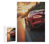 Rompecabezas 300 PCS para Adolescentes Red Sports Car Sunset Drive Rompecabezas para Adultos Juegos De Relajación Vacaciones En Casa Matar El Tiempo 300 PCS